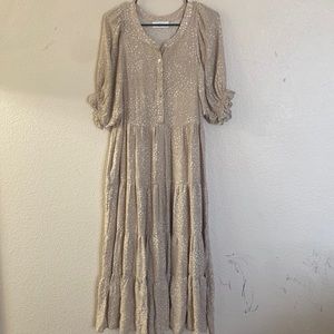 Carly Jean Los Angeles cream spotted maxi button dress
